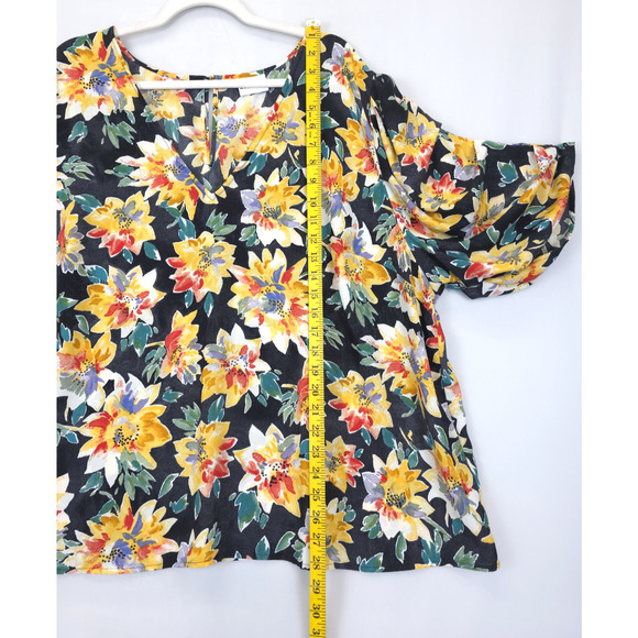 Ava & Viv Blouse Black Yellow Floral Puffed Sleeve Women 3X Fairy Office Boho - Picture 3 of 11